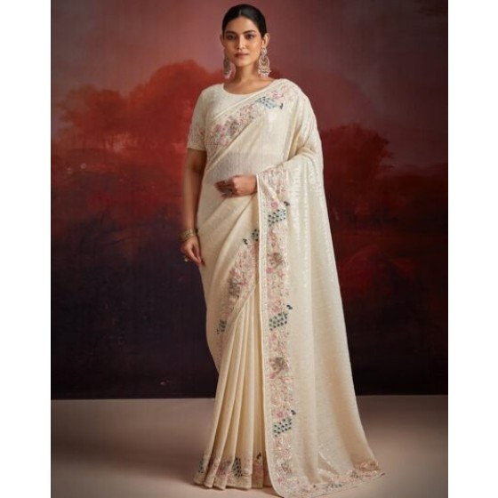 Floral Woven Satin Silk Saree with Tassels