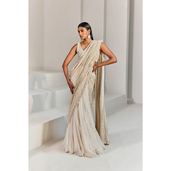 Embroidered Net Saree with Tassels